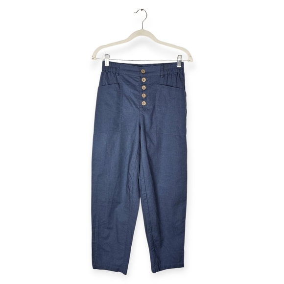 Lintco Linen Simple Button Fly Lagenlook Trousers HEIDI Dusty Blue - Picture 3 of 8